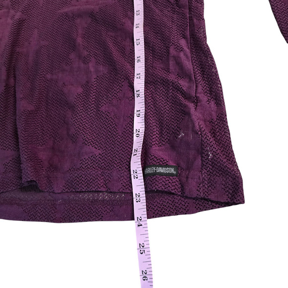 Vintage Harley Davidson Lace Top Medium Purple Long Sleeve 90s mesh sheer - Picture 7 of 7